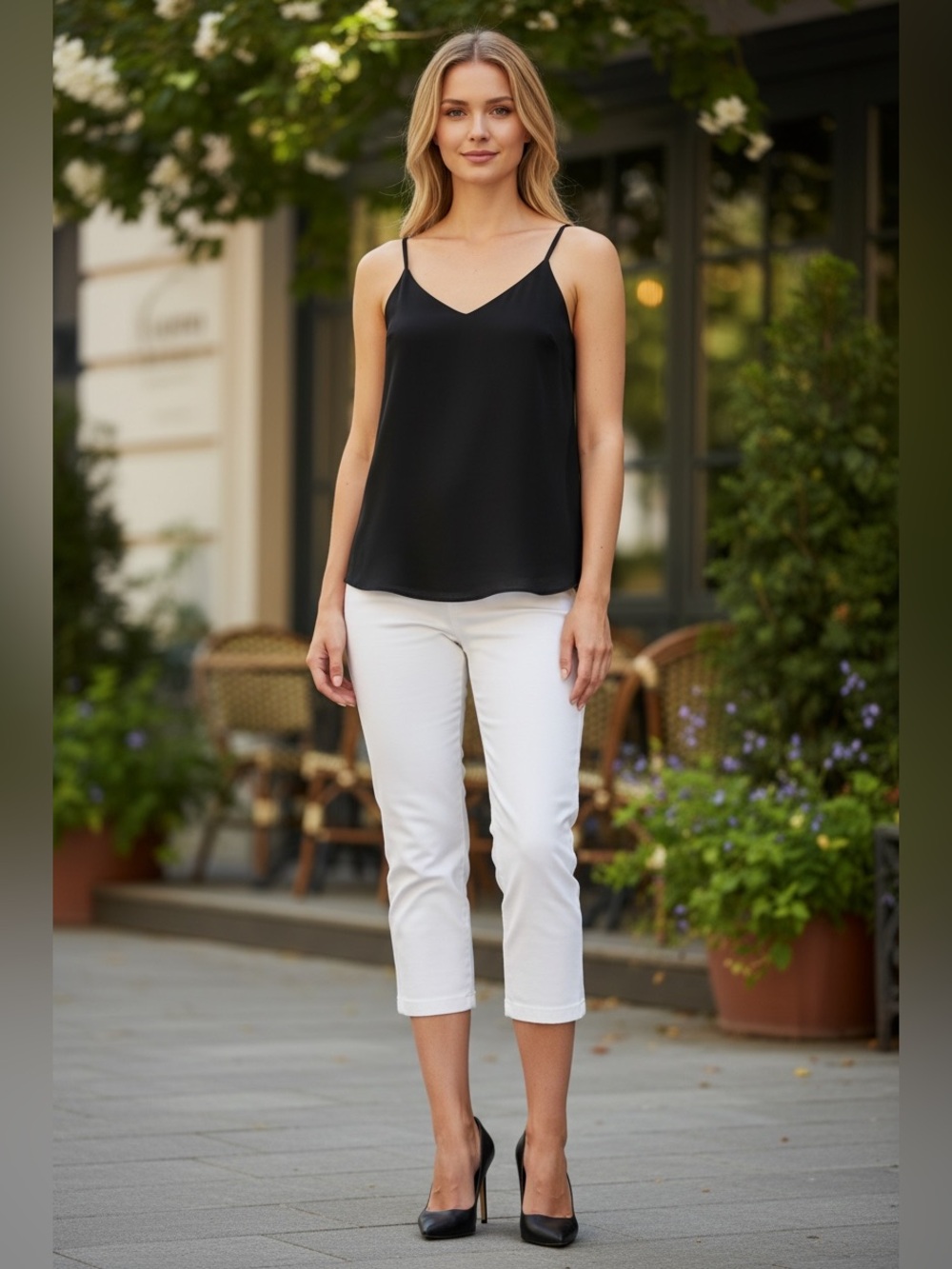 Reitmans Essentials, Black Cami Tank Top, Large Adjustable Straps